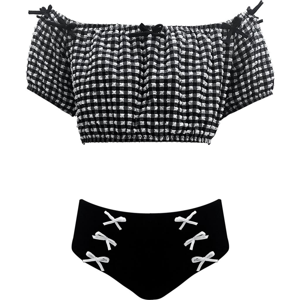 Nessi Byrd Checkered Off Shoulder & Lace-up Two Piece Bikini,toddler-little Kid & Big Kid In Multi