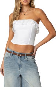 EDIKTED Litsa Ruffle Strapless Crop Top