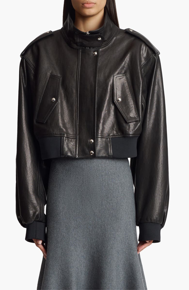 Khaite Kember Leather Crop Jacket, Main, color, 
