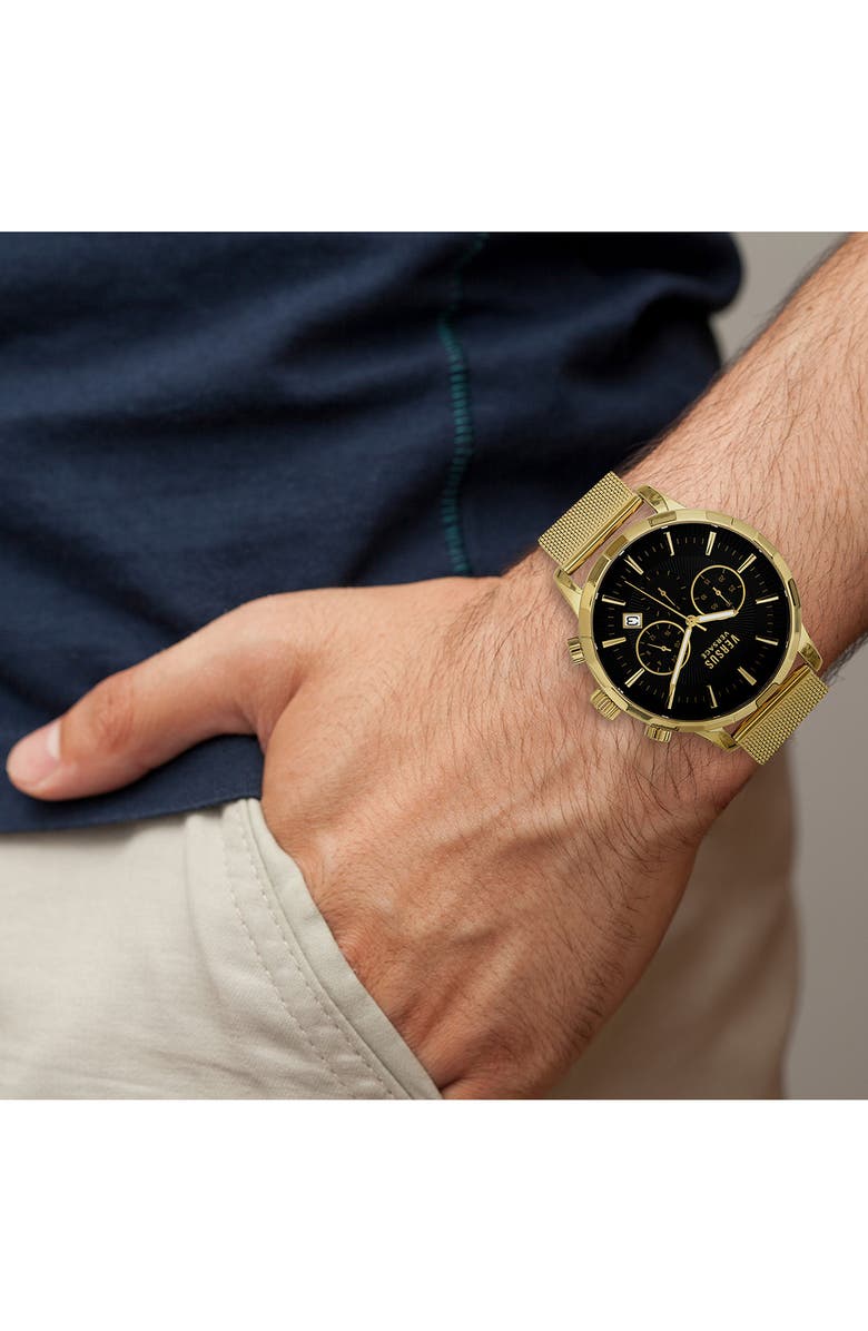 VERSUS Versace Eugene Mesh Band Chronograph Watch, 46mm, Alternate, color, Ip Yellow Gold
