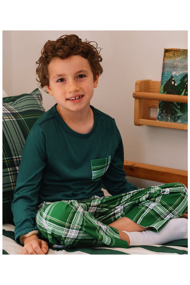 Kids Soft Jersey Sleep Top, Alternate, color, Emerald Plaid