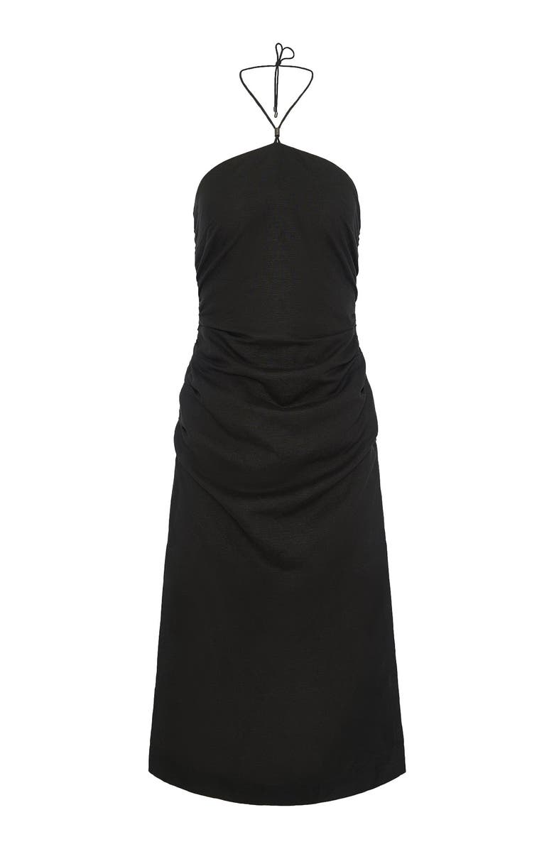 Onia Air Linen Ruched Halter Dress, Alternate, color, Black