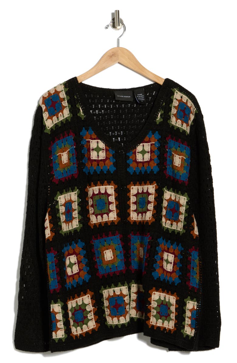Forgotten Grace Crochet Square Cardigan, Alternate, color, Black/ Beige/ Blue