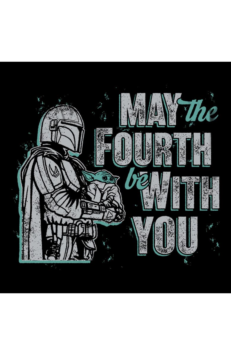 Star Wars: The Mandalorian Men's Star Wars The Mandalorian Distressed Mando And Grogu May The Fourth Graphic T-Shirt, Alternate, color, Black