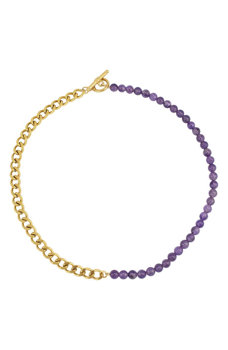 REBL Gender Inclusive Half Cuban Half Beaded Chain Necklace, Main, color, Gold/ Purple