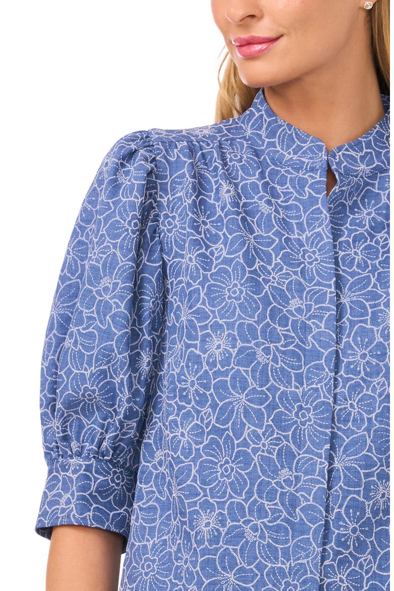 Daisy Puff Sleeve Chambray Button-Up Shirt, Alternate, color, CLASSIC NAVY