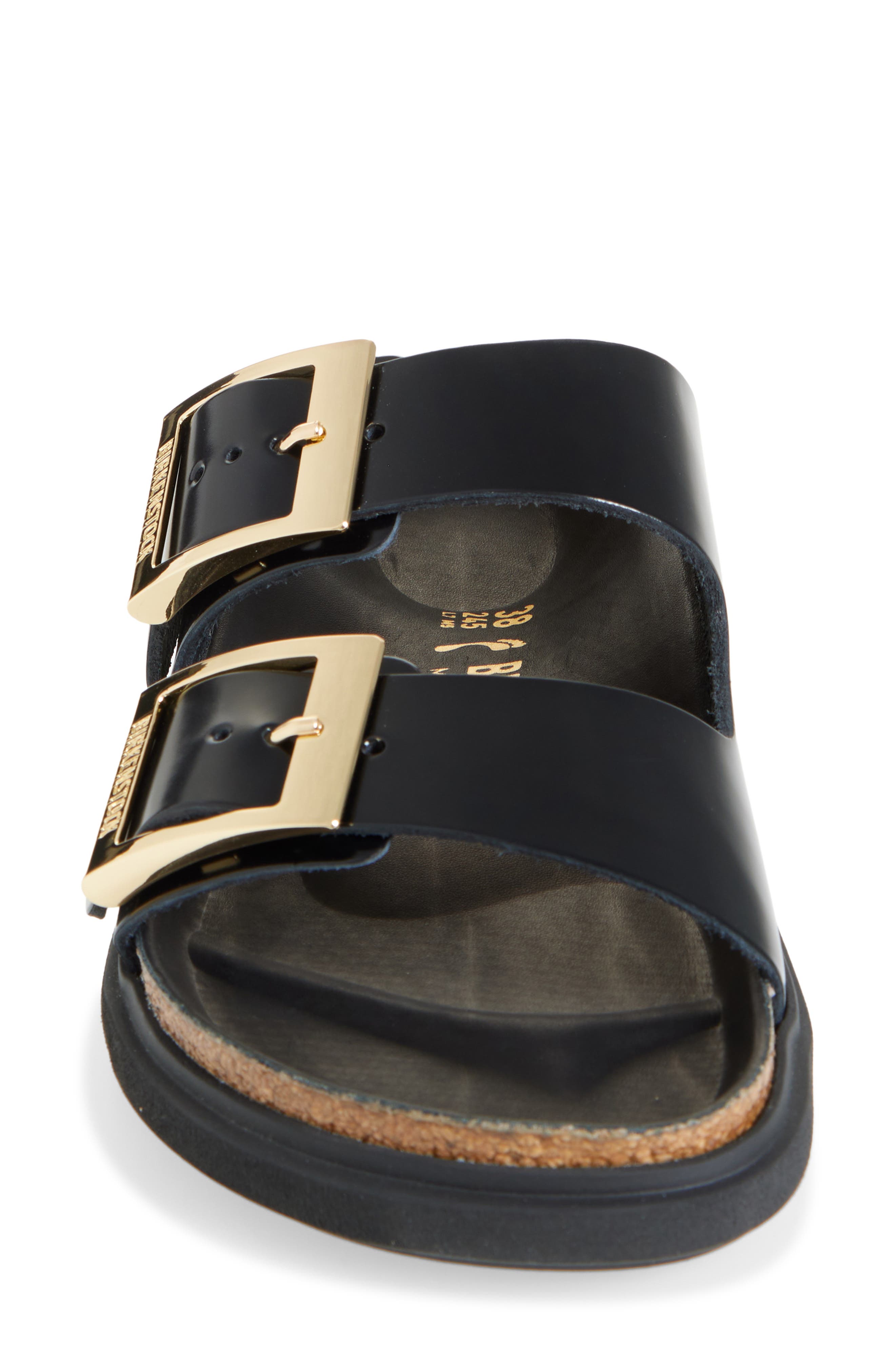 Birkenstock Arizona Droplet Buckle Slide Sandal, Alternate, color, High Shine Black