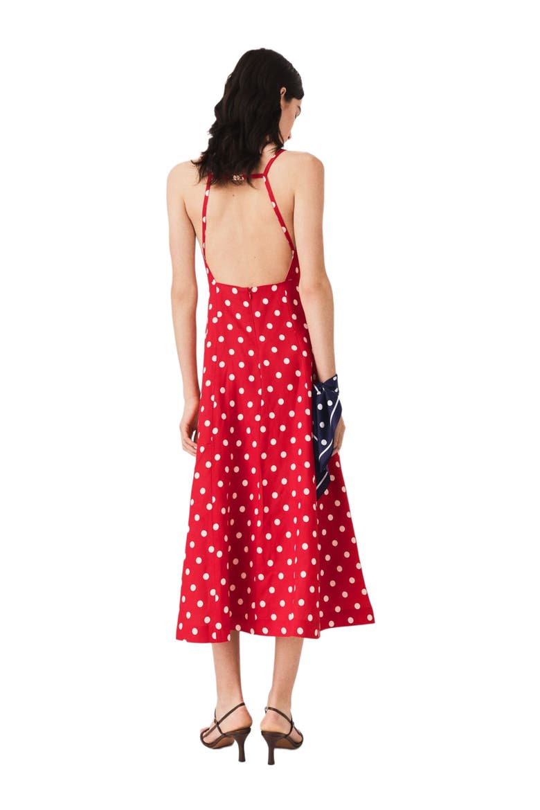 Backless linen-blend maxi dress, Alternate, color, Red dots print