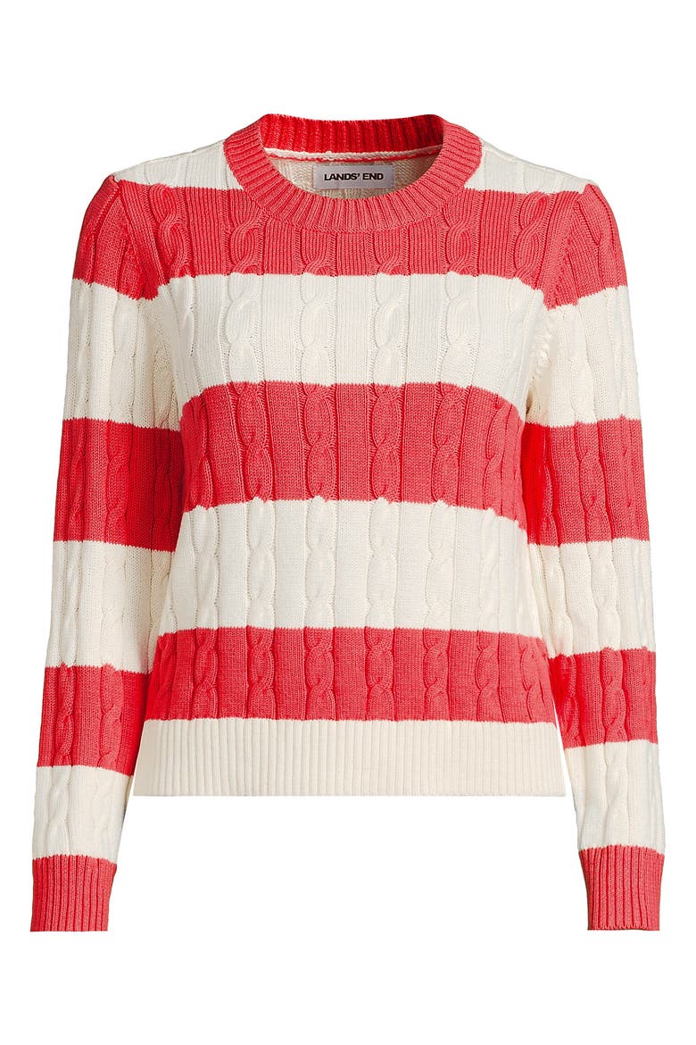 Cotton Cable Drifter Crewneck Sweater, Alternate, color, Dusk Sea Coral/Ivory Rugby