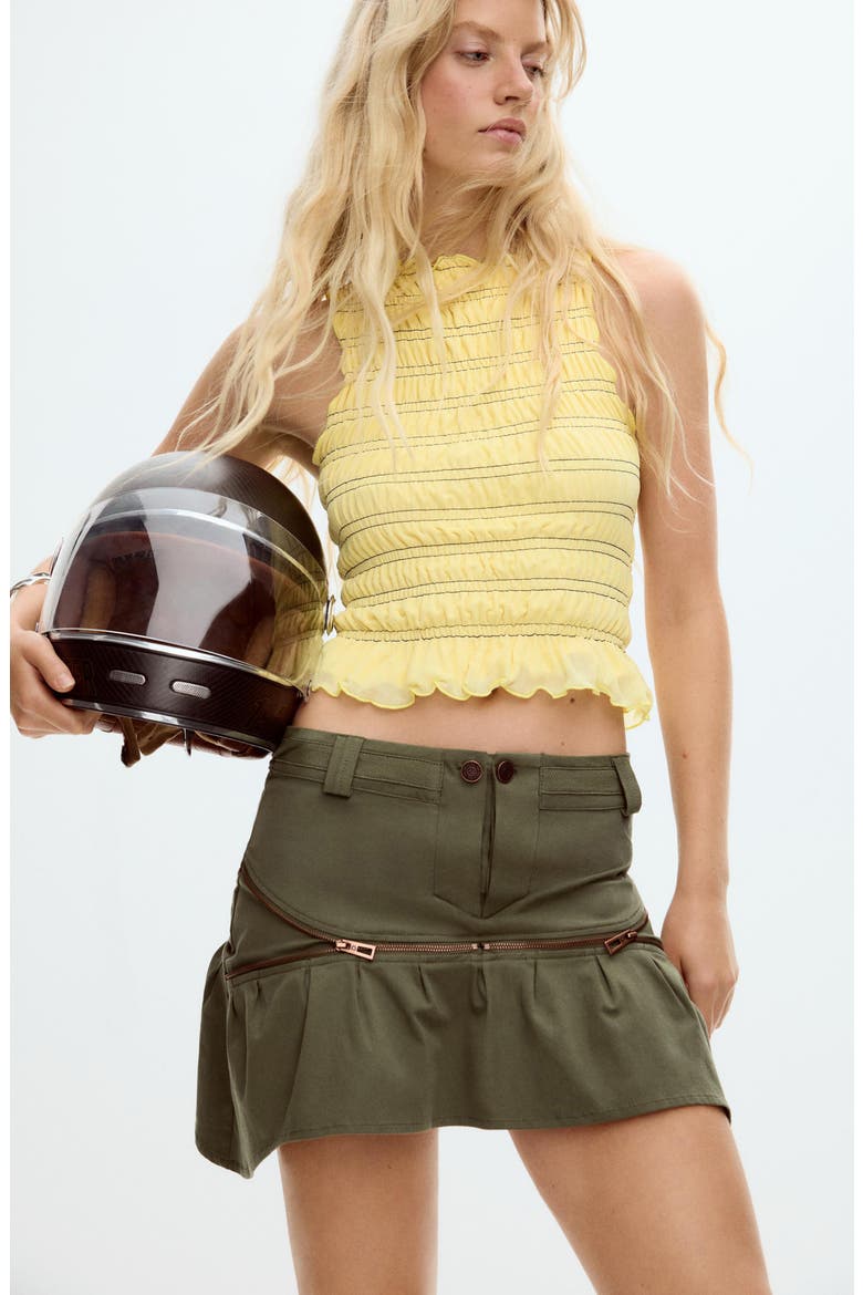 Ruffle Miniskirt, Alternate, color, MILITARY GREEN