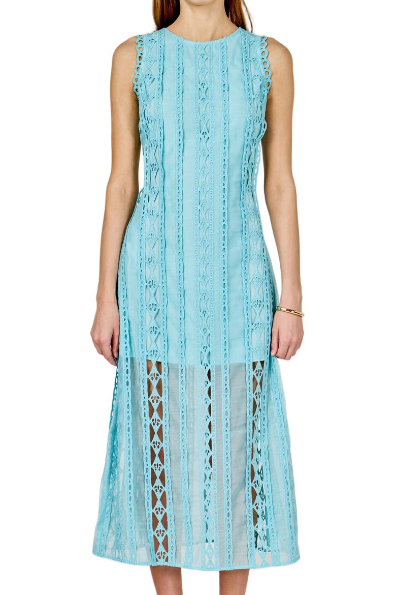 Lace Overlay Midi Dress, Alternate, color, SKY BLUE