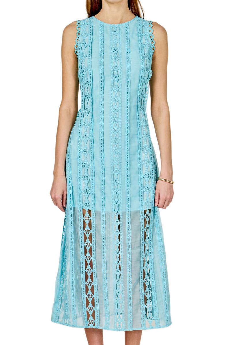 Endless Rose Lace Overlay Midi Dress, Alternate, color, Sky Blue