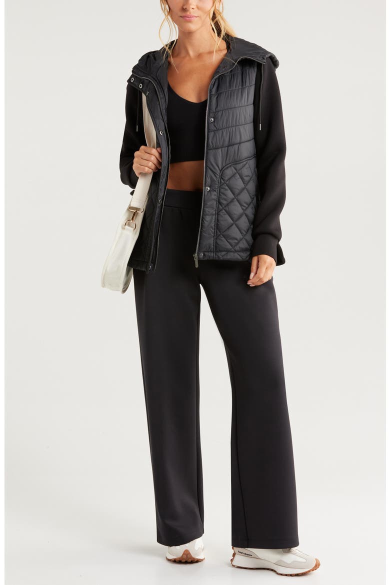 Hybrid Quilted Knit Hooded Jacket, Alternate, color, BLACK
