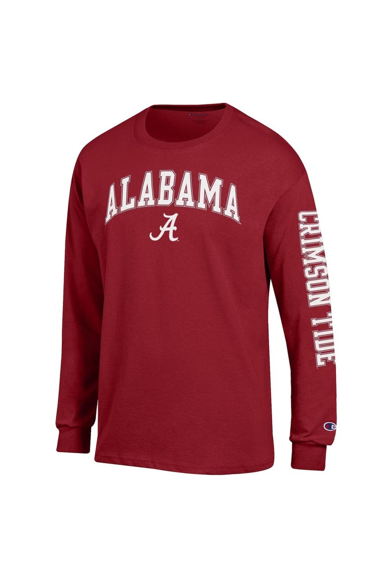 Men's Champion  Crimson Alabama Crimson Tide Arch Over Logo 2-Hit Long Sleeve T-Shirt, Alternate, color, Crimson