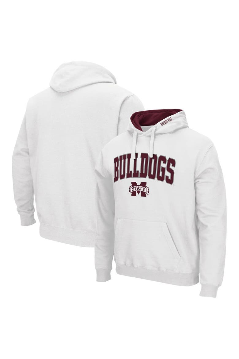 Men's Colosseum White Mississippi State Bulldogs Arch & Logo 3.0 Pullover Hoodie, Main, color, White
