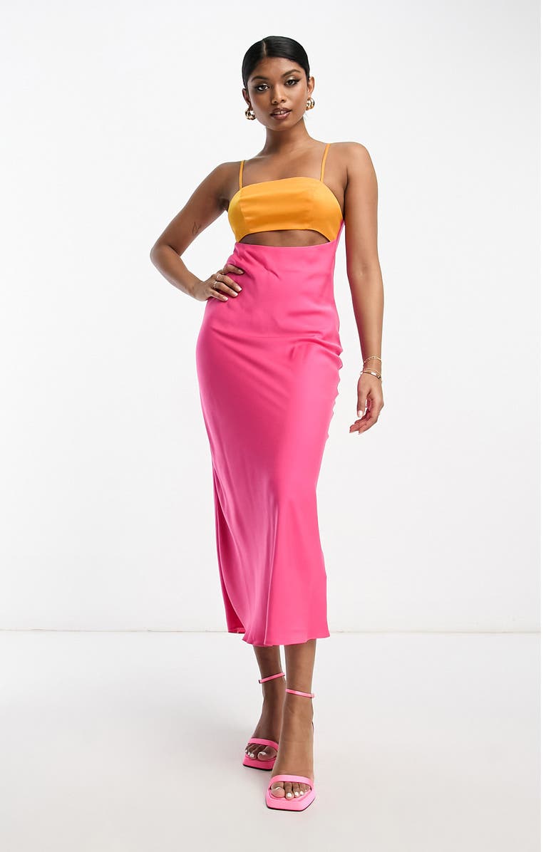 ASOS DESIGN Colorblock Cutout Maxi Dress, Main, color, 