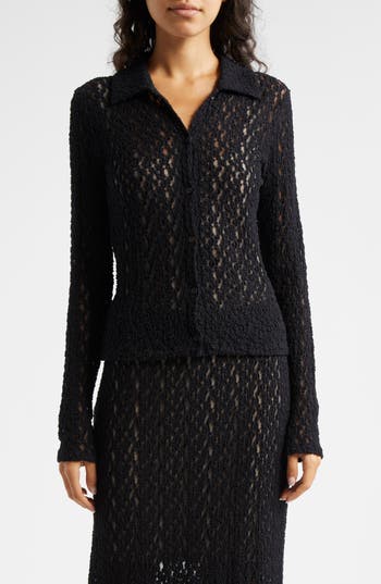 Vince Floral Lace Button-up Shirt In Black