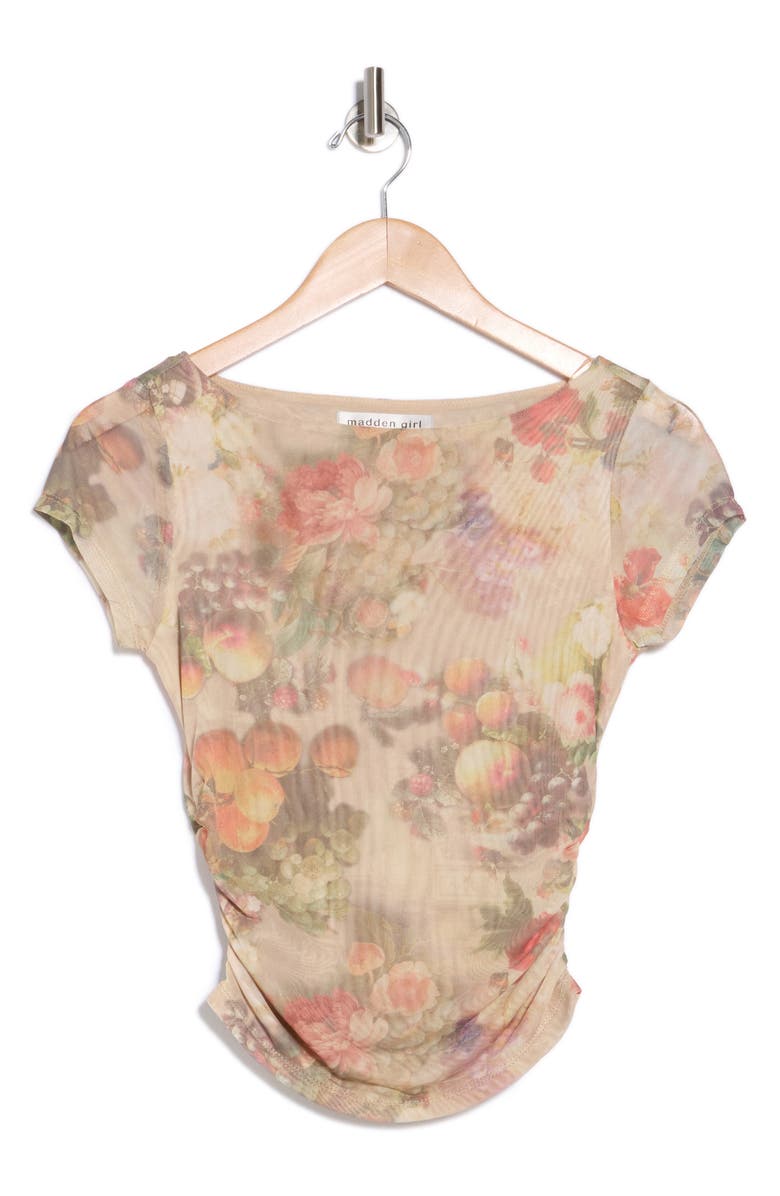 Madden Girl Boat Neck Cap Sleeve Ruched Top, Alternate, color, 