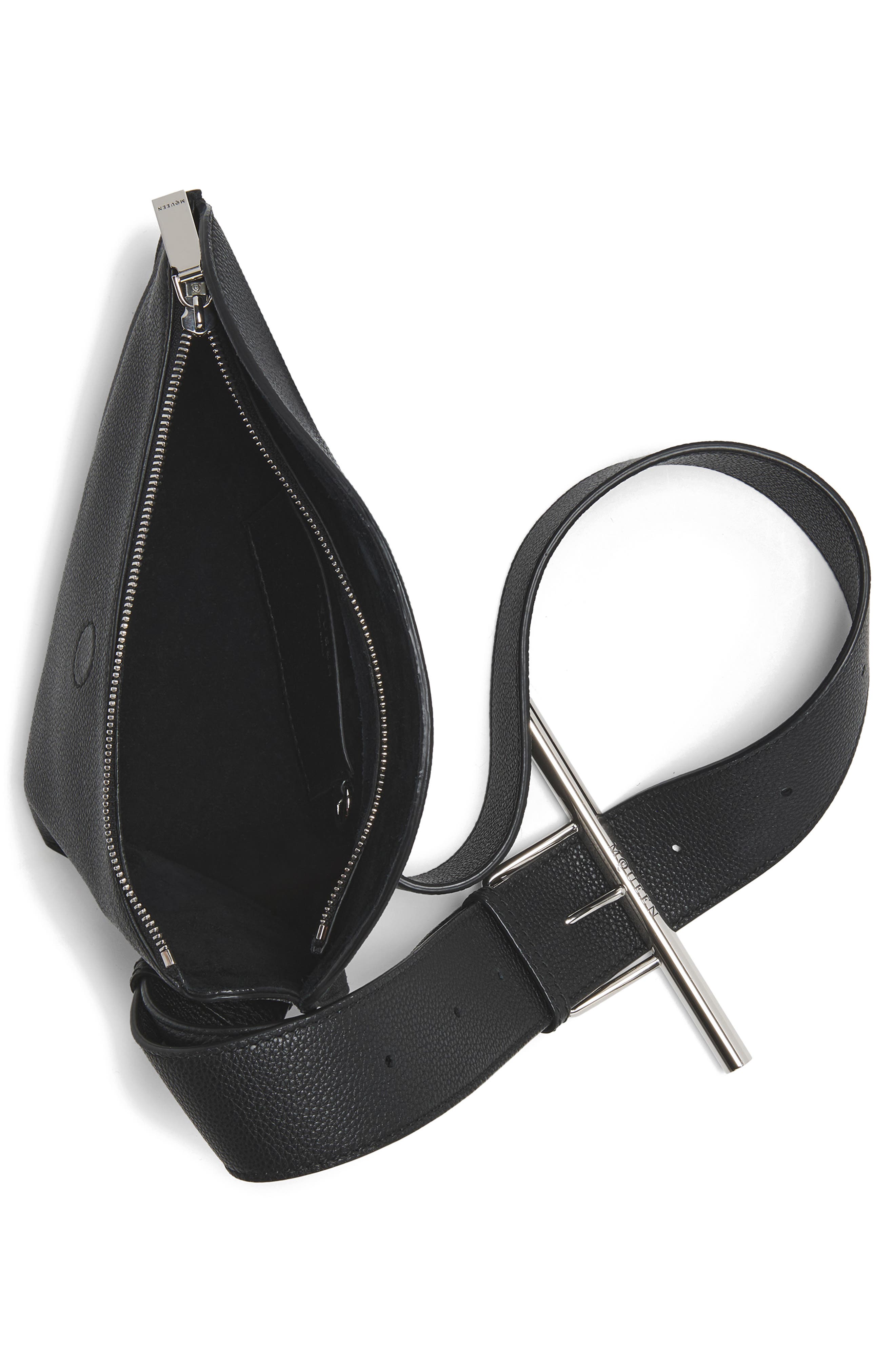 McQueen T-Bar Sling Asymmetric Leather Crossbody Bag, Alternate, color, Black/ Silver