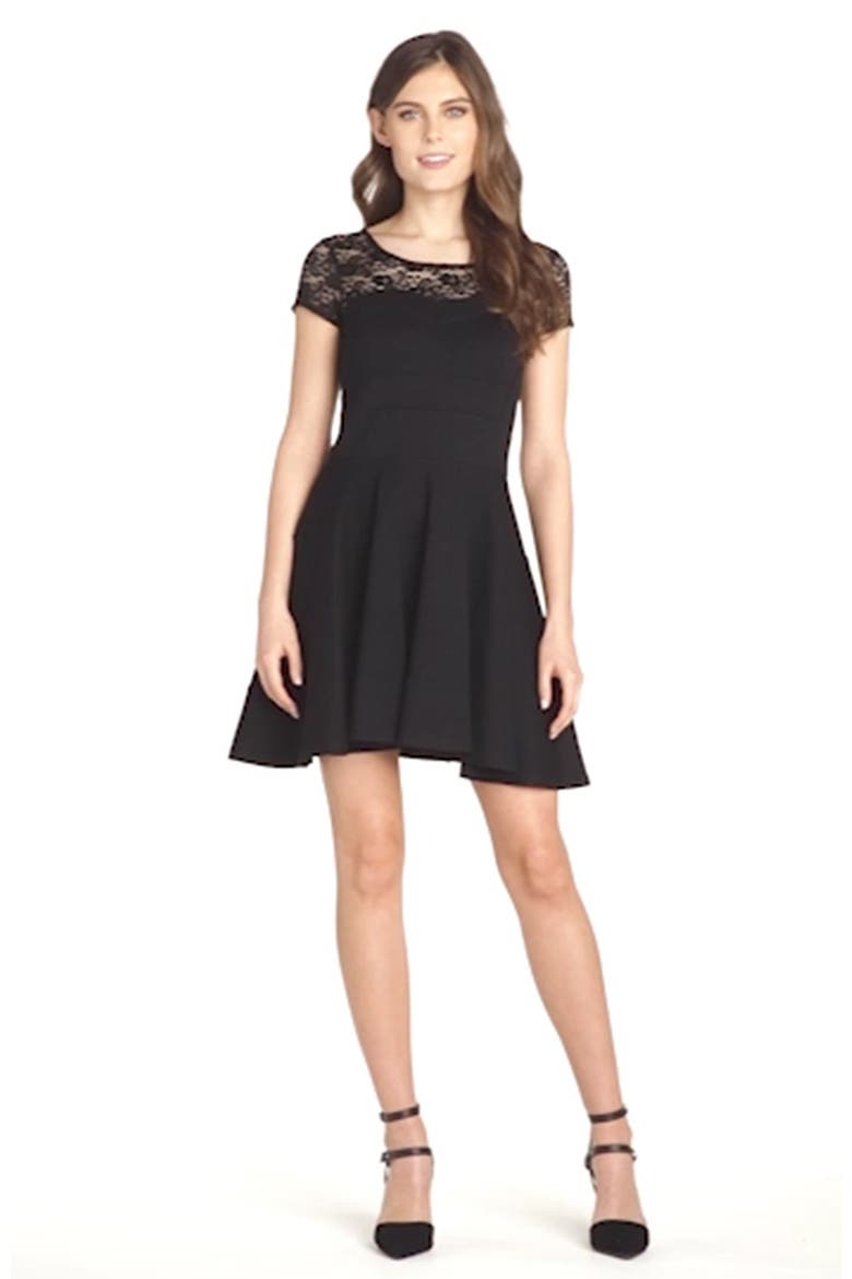 Ponte Knit Fit & Flare Dress (Nordstrom Exclusive), Alternate, color, BLACK