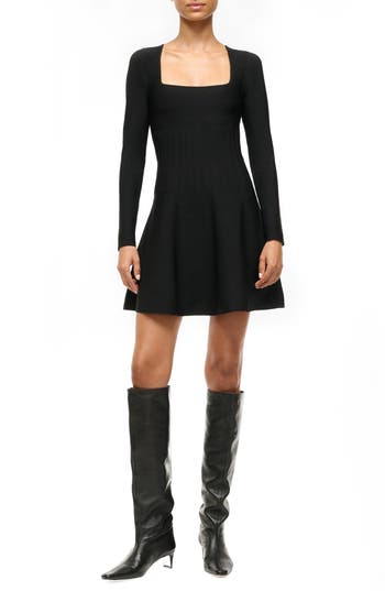 Staud Deora Embellished Waist Square-neck Mini Dress In Black