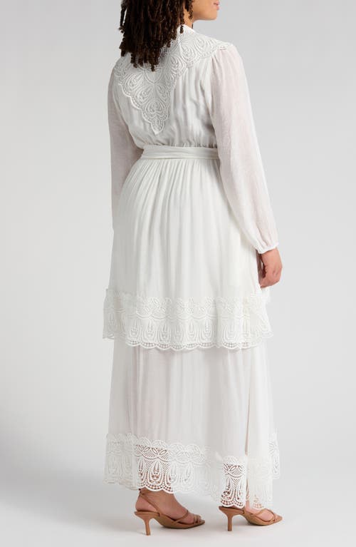 Melloday Lace Trim Long Sleeve Dress In White
