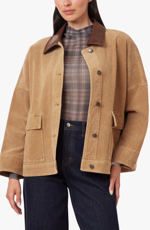 Oversized Croc Embossed Trim Corduroy Jacket