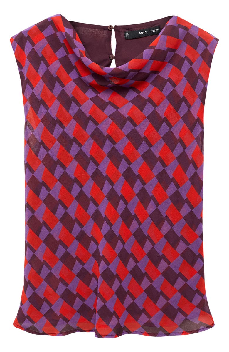 MANGO Geo Print Cowl Neck Sleeveless Top, Alternate, color, Violet