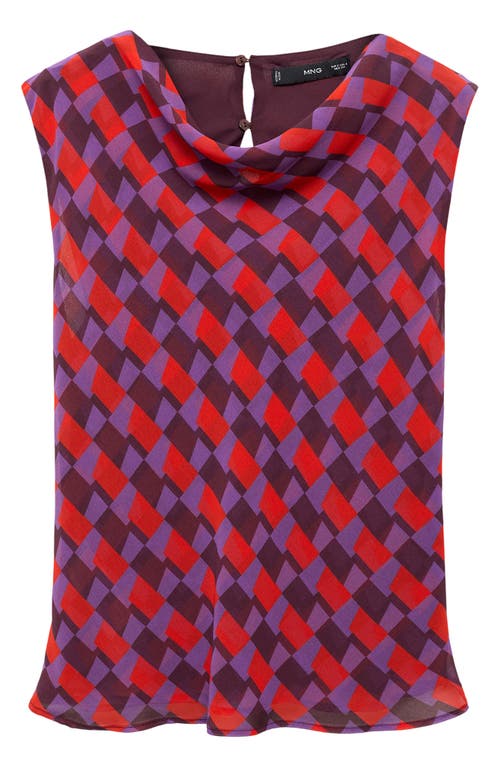 Mango Geo Print Cowl Neck Sleeveless Top In Pink
