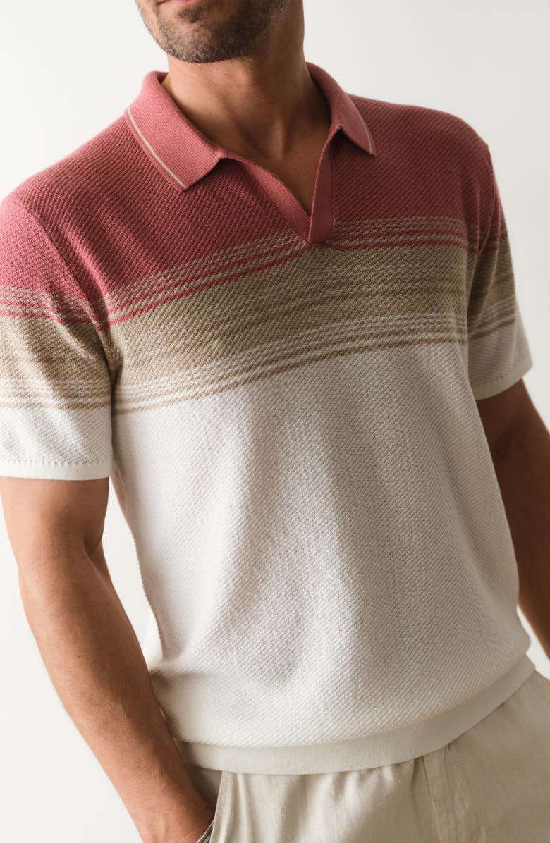 Marine Layer Greyson Short Sleeve Polo Sweater, Alternate, color, Withered Rose/ Oatmeal