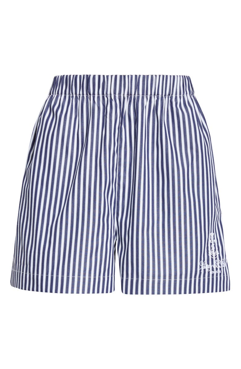 Sporty & Rich Vendome Stripe Embroidered Cotton Boxer Shorts, Alternate, color, White/ Navy Stripe