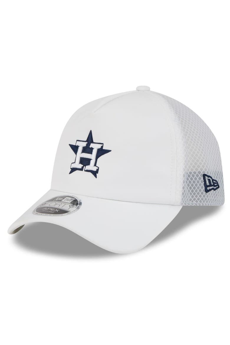 Men's New Era White Houston Astros 2026 Batting Practice Apex 9FORTY Adjustable Trucker Hat, Main, color, White