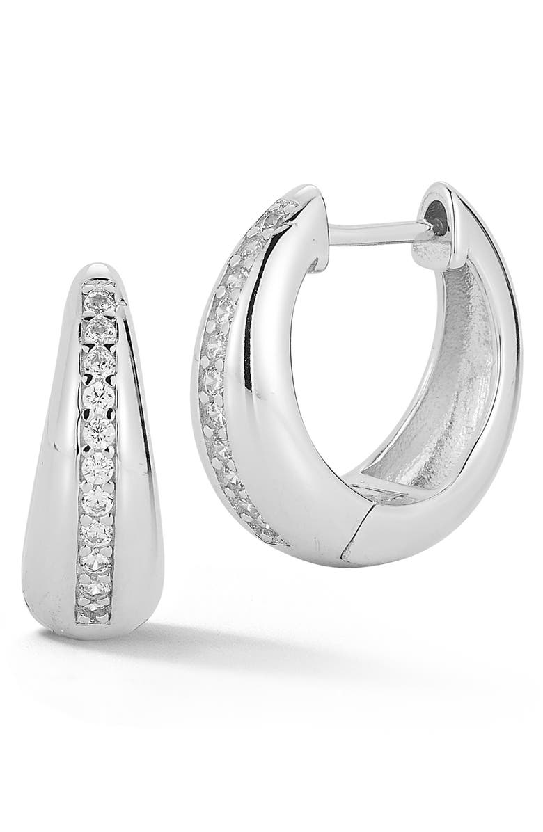 GLAZE JEWELRY Graduated Cubic Zirconia Hoop Earrings, Main, color, Silver