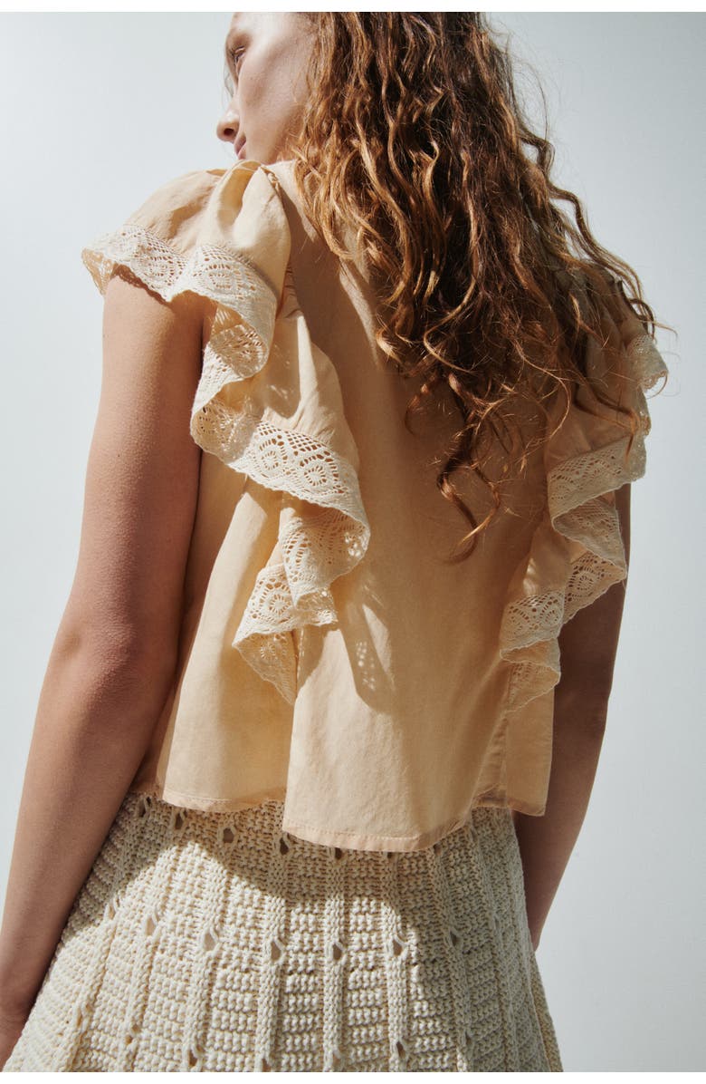 H&M Lace-trimmed Flounced Blouse, Alternate, color, Light Beige