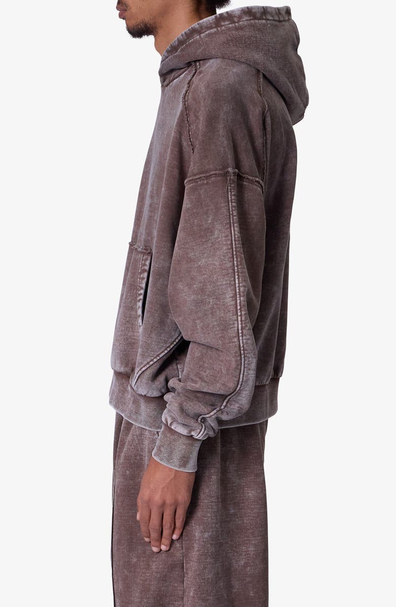 mnml Frayed Seam Acid Wash Cotton Fleece Hoodie, Alternate, color, Brown