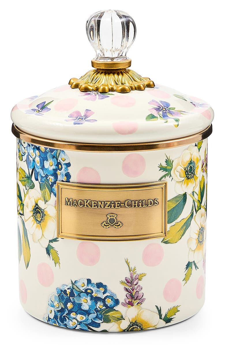 MACKENZIE CHILDS Wildflowers Small Enameled Steel Canister, Main, color, Pink