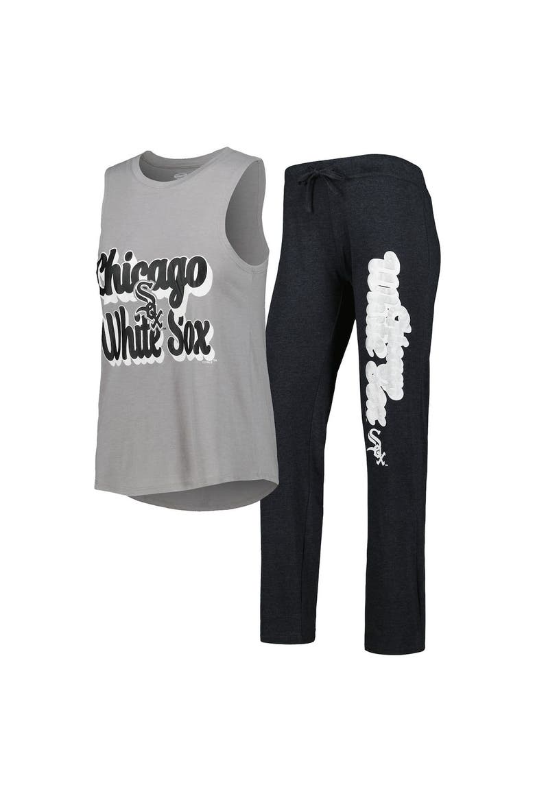 Women's Concepts Sport Heather Black/Heather Gray Chicago White Sox Wordmark Meter Muscle Tank Top & Pants Sleep Set, Main, color, Black