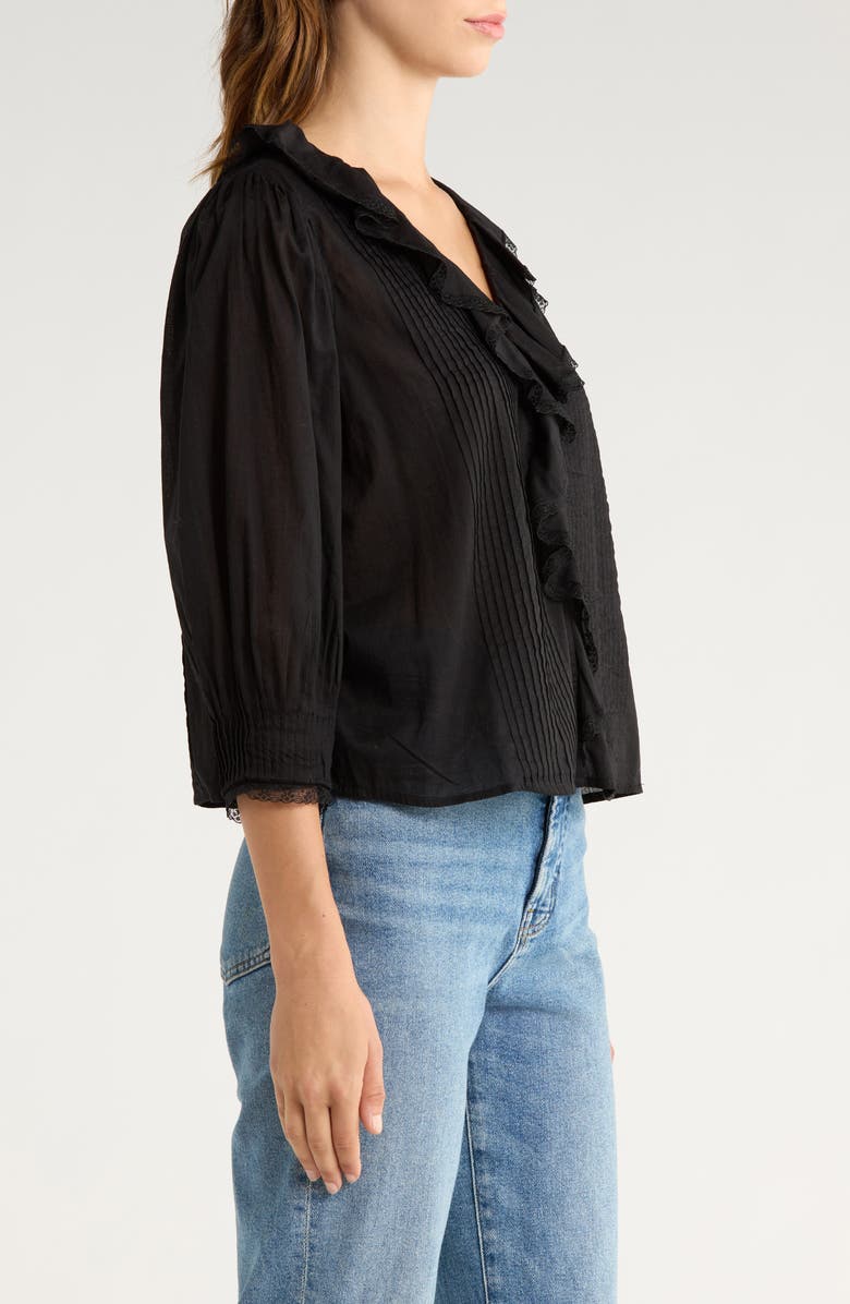 Rails Mare Ruffle Cotton Button-Up Top, Alternate, color, Black