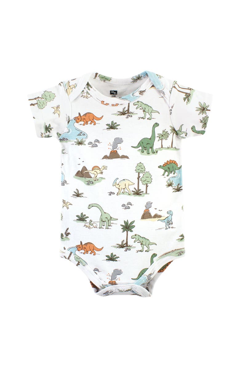 Hudson Baby Cotton Bodysuit, Pant and Bib Set, Alternate, color, Dinosaur Adventures