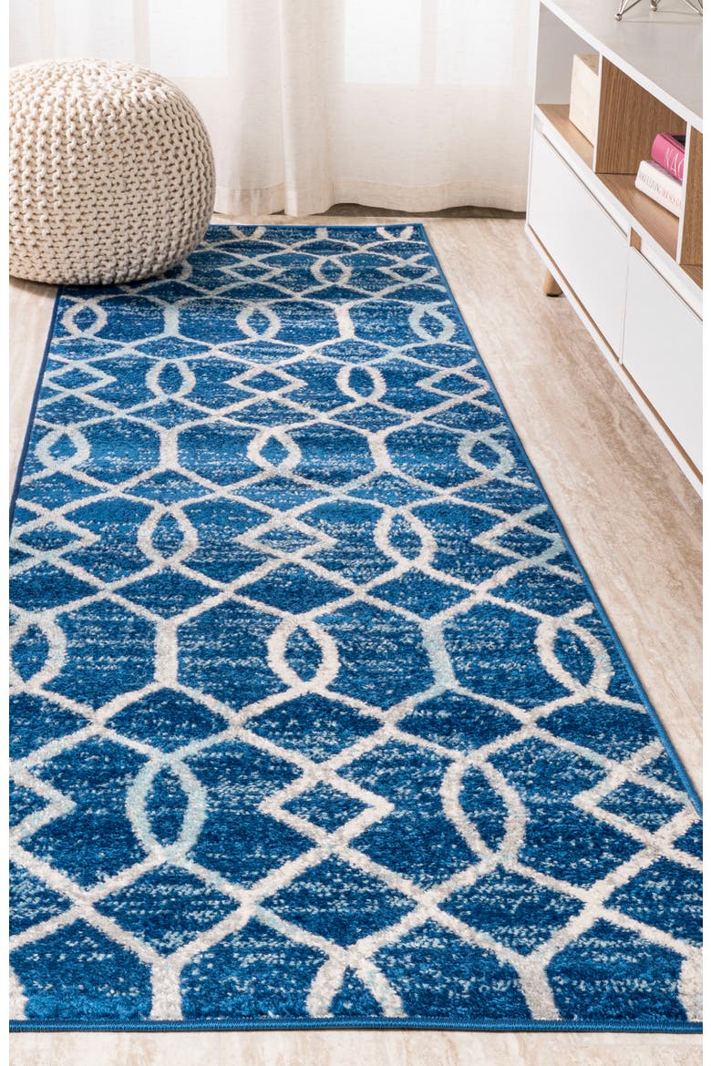 Asilah Ogee Fretwork Area Rug, Alternate, color, Blue/Gray