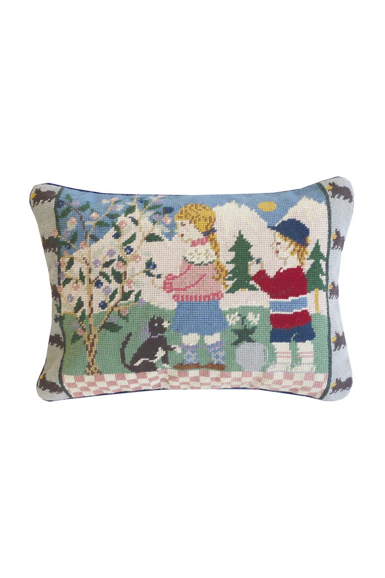 Spring Children Vintage Needlepoint Accent Pillow 12" x 16", Main, color, Green