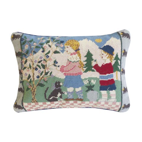 Spring Children Vintage Needlepoint Accent Pillow 12" x 16"