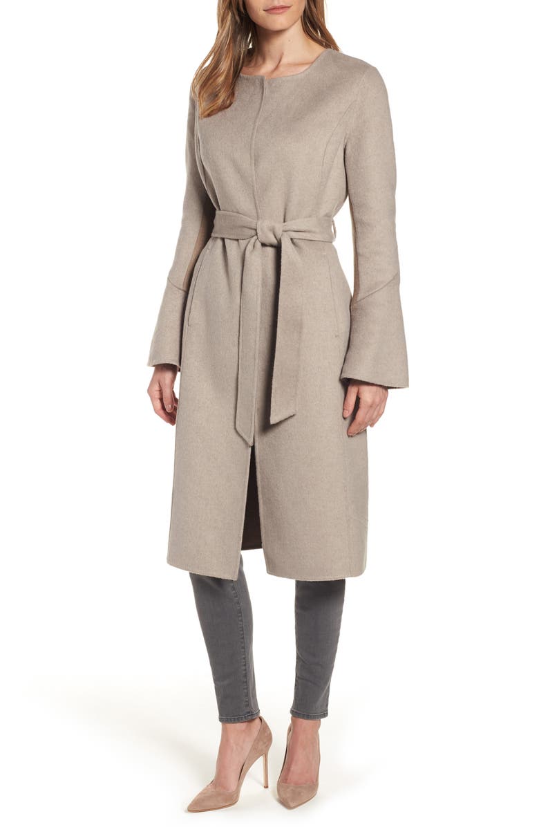 Elie Tahari Annabelle Genuine Fox Fur Trim Double Face Long Wrap Coat, Alternate, color, 