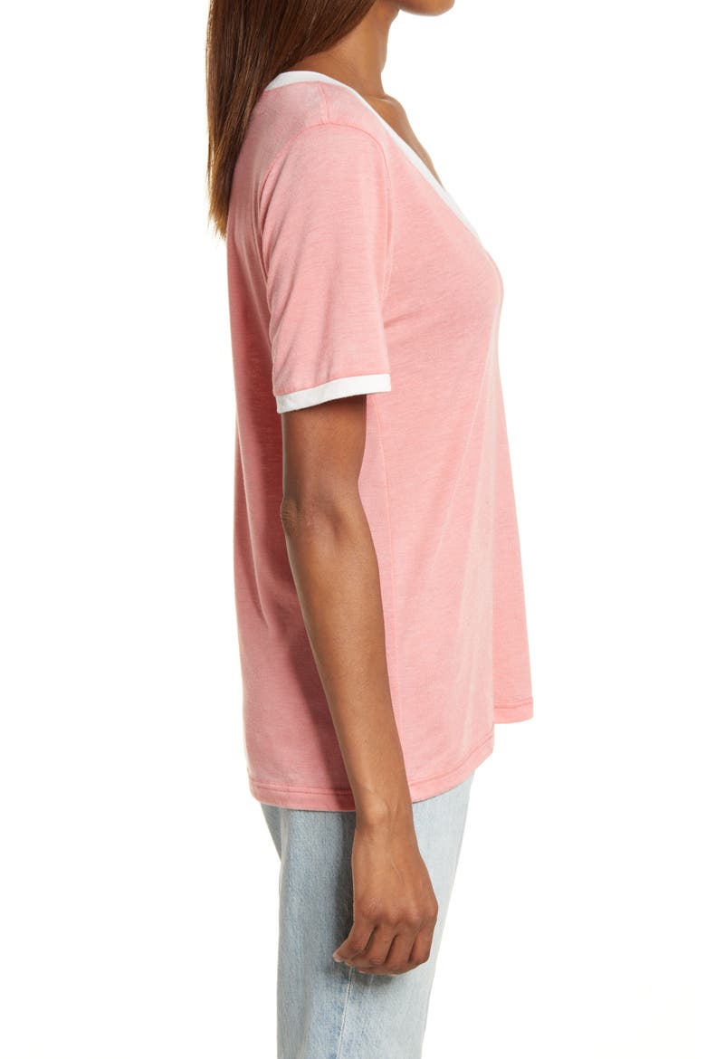 Ringer V-Neck T-Shirt, Alternate, color, CORAL MAUVE- IVORY