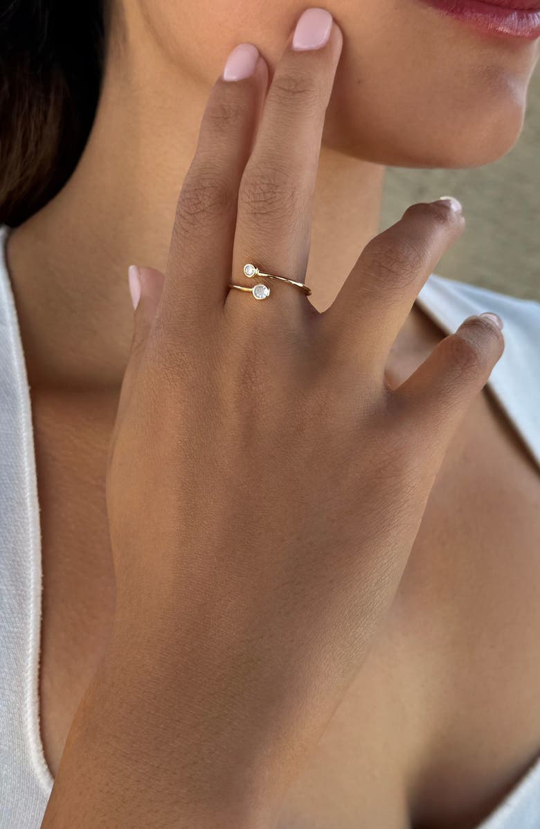 ADORNIA FINE Double Bezel Set 925 Sterling Silver CZ Open Band Ring, Alternate, color, Gold