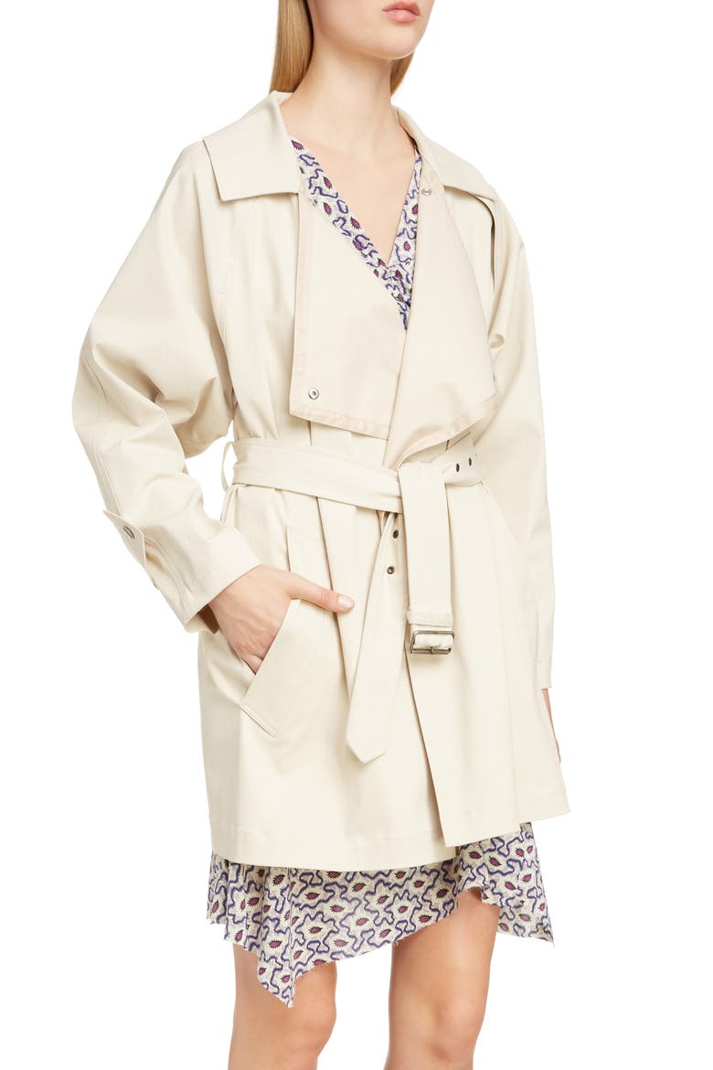 Coated Stretch Cotton Trench Coat, Alternate, color, ECRU