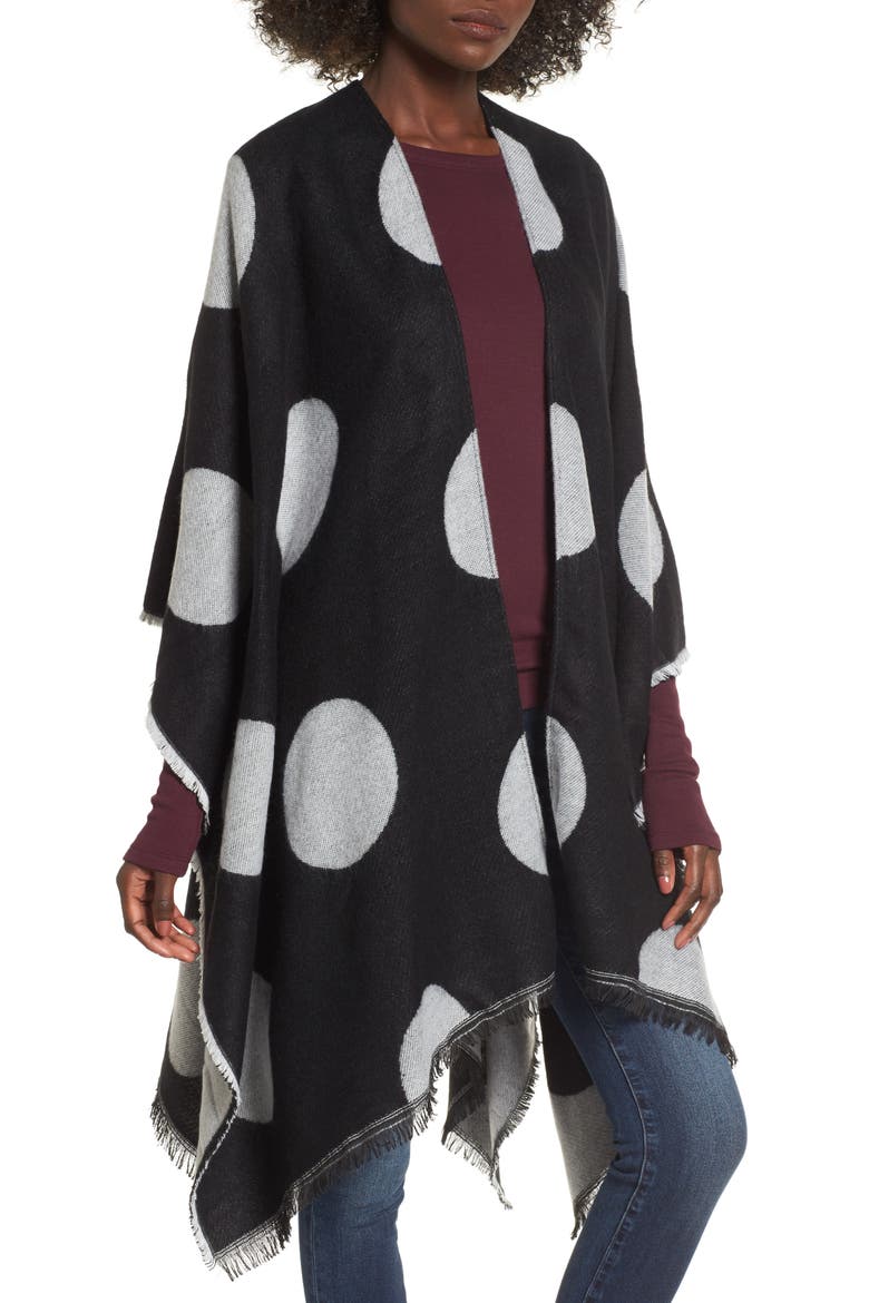 Polka Dot Ruana, Main, color, BLACK/ IVORY
