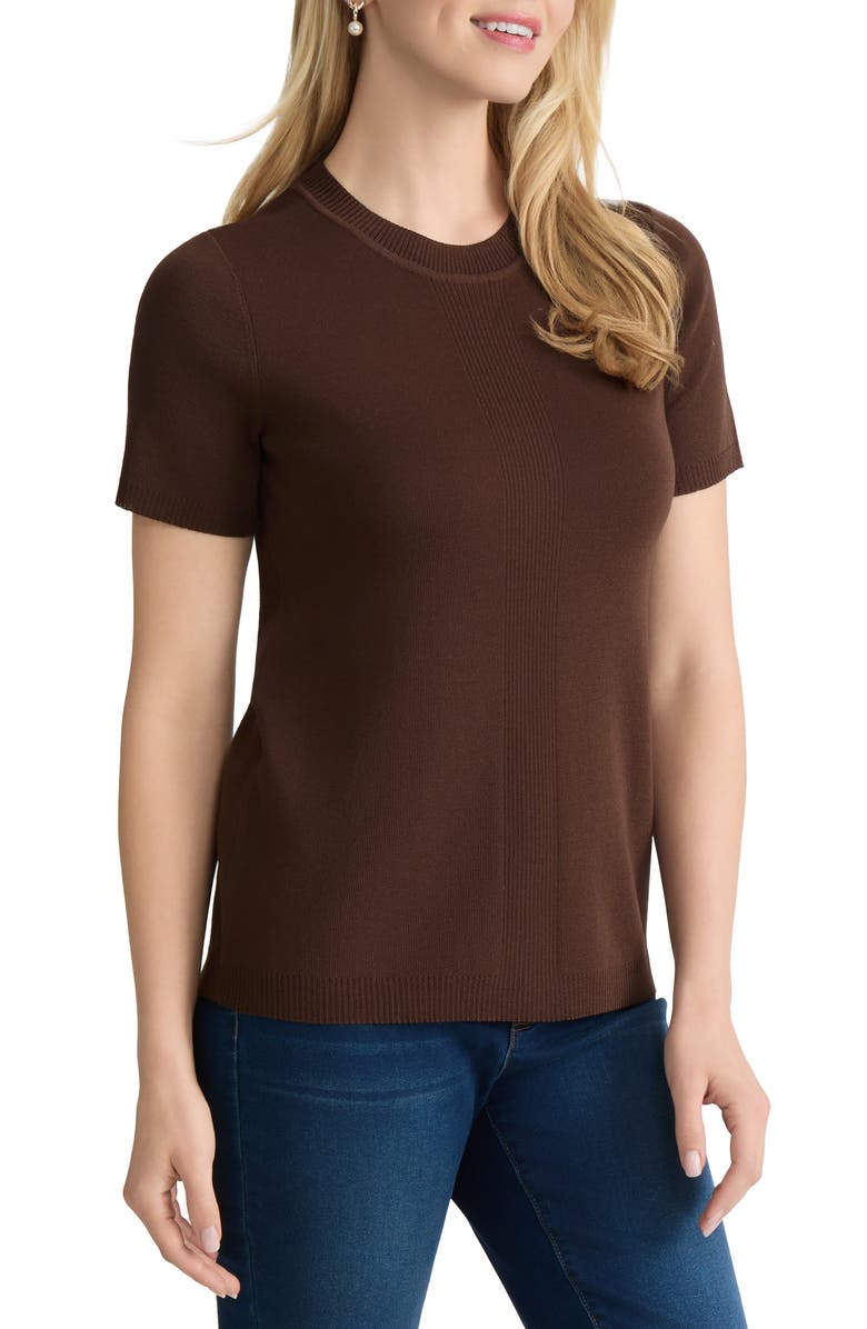 Jones New York Short Sleeve Rib Sweater, Alternate, color, Fudge