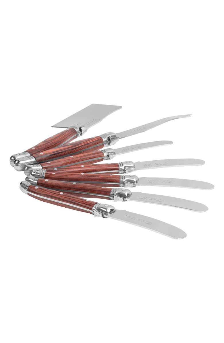 FRENCH HOME Laguiole 7-Piece Cheese Flatware Set, Alternate, color, Pakkawood/ Brown