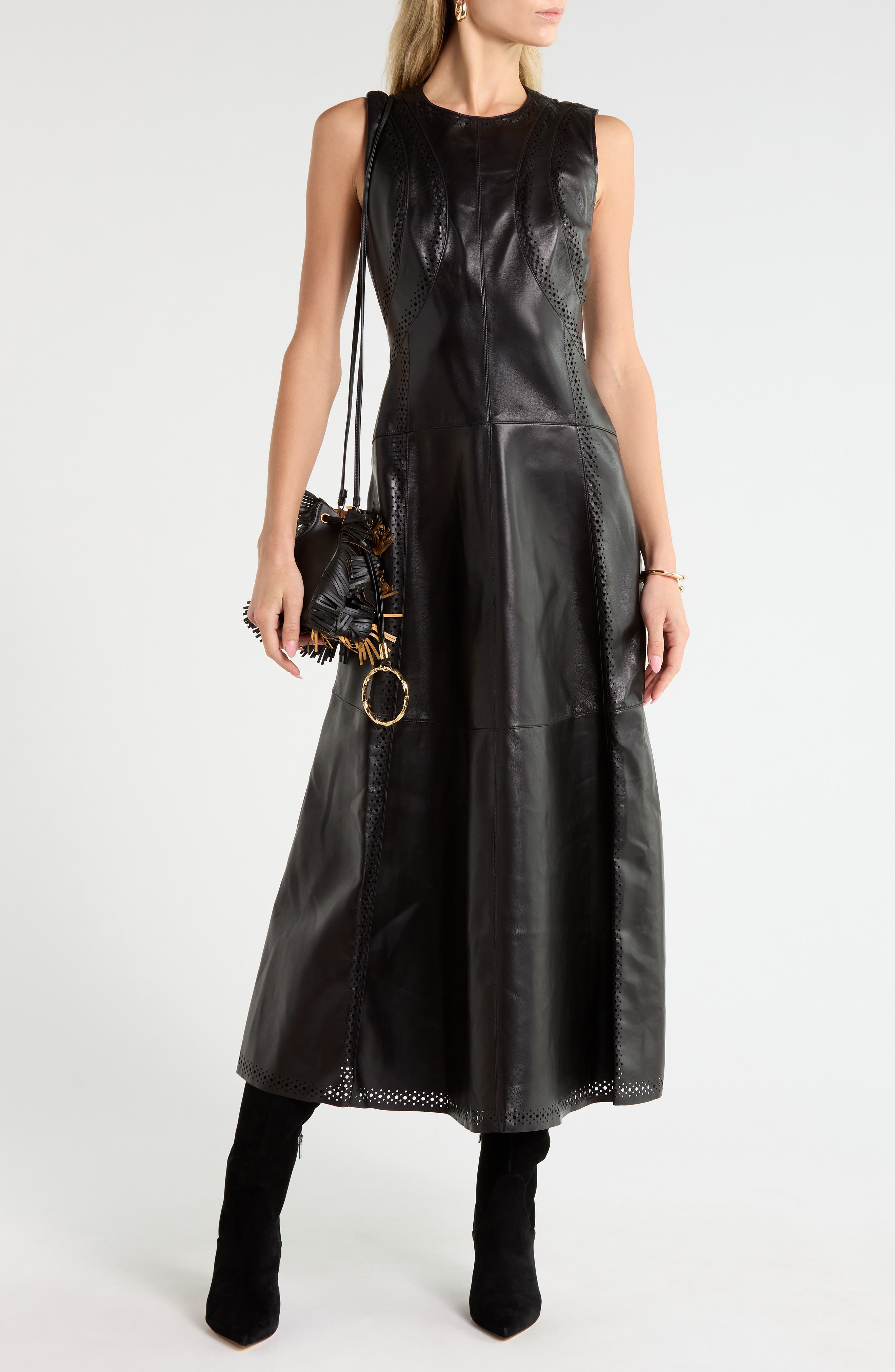 Juliette Eyelet Leather Midi Dress